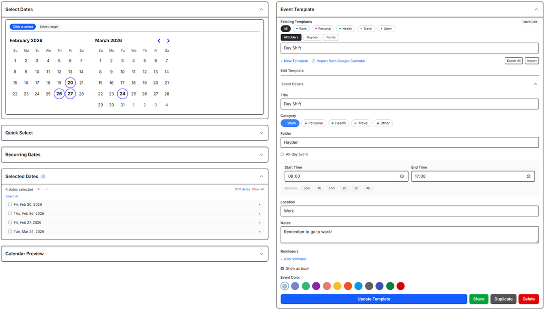 ShiftDrop calendar interface