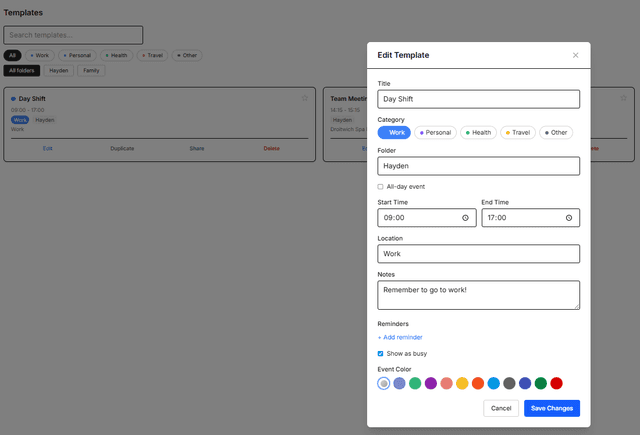 ShiftDrop template management